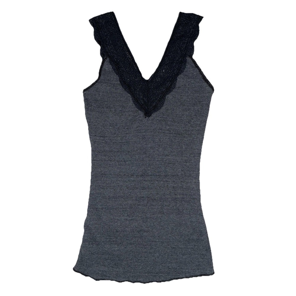We The Free Tank Top Women's XS Gray Black Lace Strap V Neck Cami Thermal Y2K